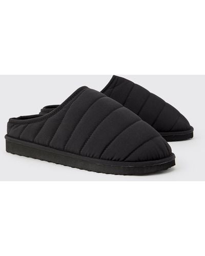 BoohooMAN Nylon Quilted Slippers - Black