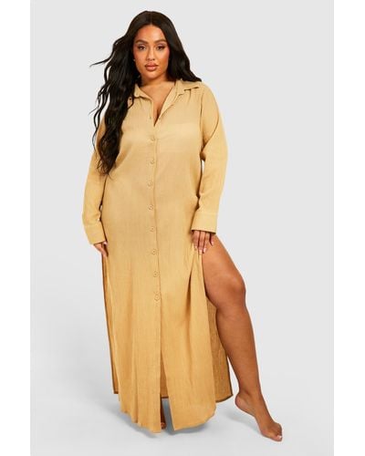 Boohoo Plus Cheesecloth Maxi Beach Cover Up - Natural