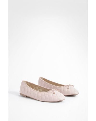 Boohoo Quilted Bow Detail Ballet Pumps - Pink