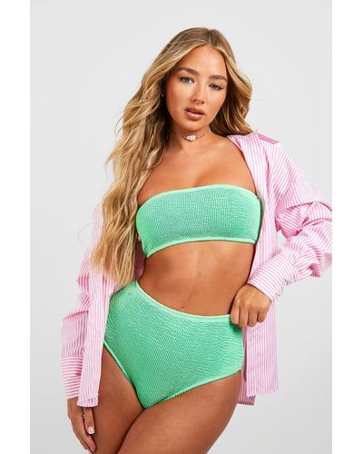 Boohoo Premium Crinkle High Waisted Bikini Brief - Green