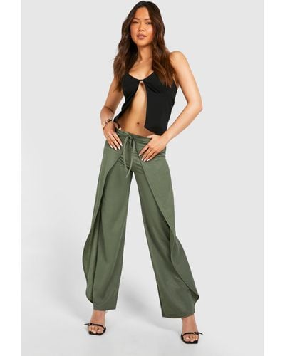 Boohoo Tie Front Wrap Detail Trouser - Green