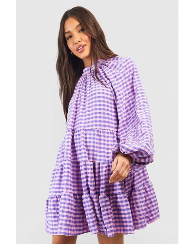 Boohoo Textured Flannel Smock Dress - Purple