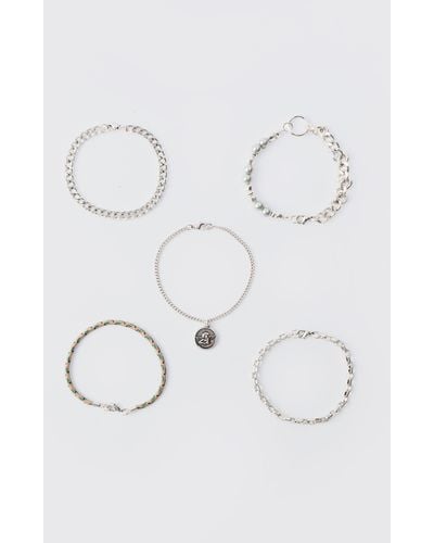 Boohoo 5 Pack Chain Bracelets - White