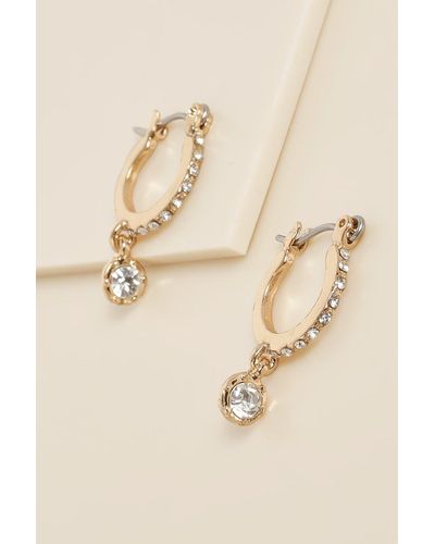 Boohoo Diamante Drop Hoop Earrings - Metallic