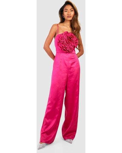 Boohoo Flower Front Strappy Jumpsuit - Pink