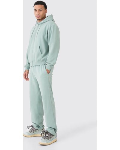 BoohooMAN Kastiger Oversize Man Trainingsanzug mit Reißverschluss und Kapuze und Acid-Waschung - Grün