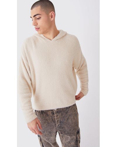 Boohoo Fluffy Knitted Boxy Hoodie - Natural