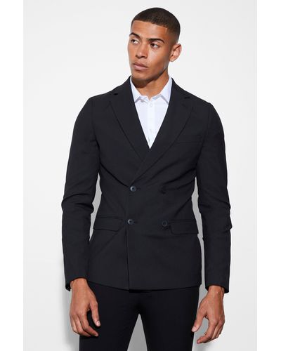 Boohoo Super Skinny Double Breasted Suit Jacket - Black