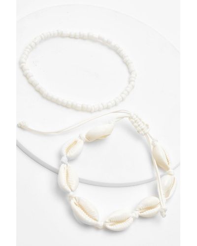 Boohoo Shell & Bead Anklet Pack - White