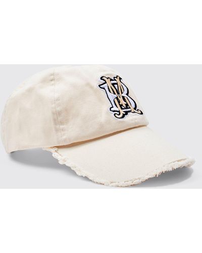 BoohooMAN Zerrissene Kappe mit Logo - Weiß