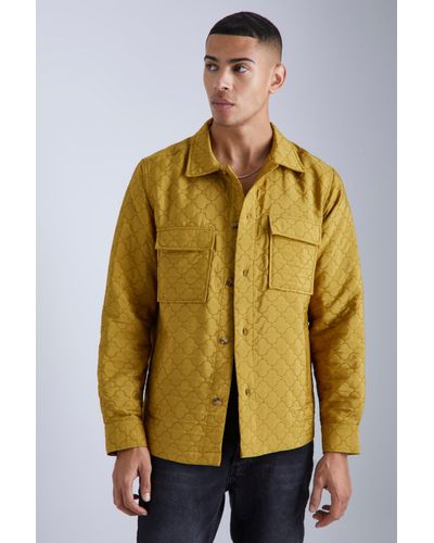 Boohoo Patterned Quilted Button Through Shacket - Yellow