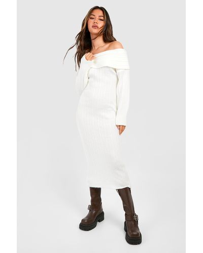Boohoo Off The Shoulder Sweater Dress - Natural