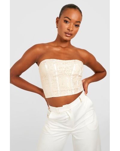 Boohoo Tall Lace Contrast Corset Top - White