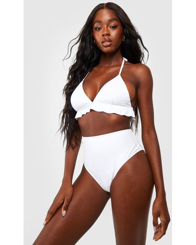Boohoo Maldives Ruffle High Waisted Bikini Set - White