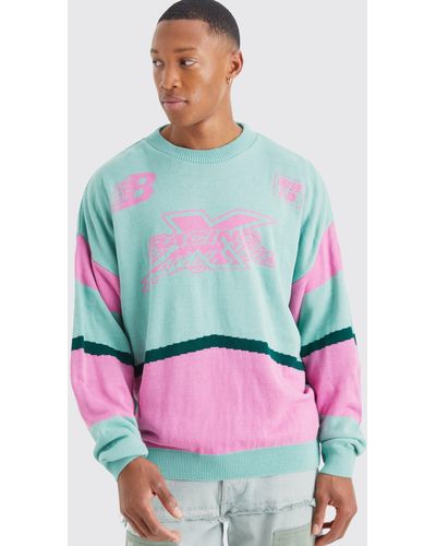 Boohoo Oversized Color Block Moto Sweater - Gray