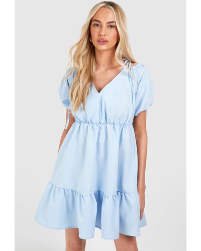 Boohoo Stripe Rib T-shirt Dress - Blue
