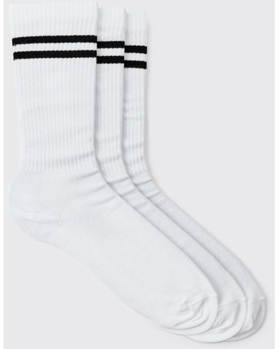BoohooMAN 3 Pack Sport Stripe Socks - Weiß