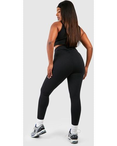 Boohoo Plus Cotton Jersey Ruched Booty Boosting Leggings in Green