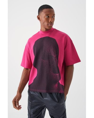 BoohooMAN Kastiges Oversize T-Shirt mit Print - Rot