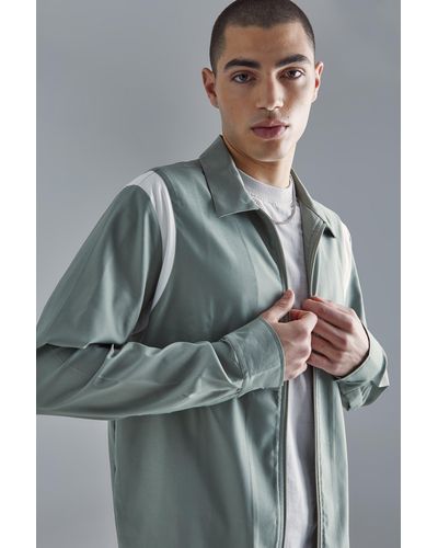 Boohoo Long Sleeve Varsity Panel Shirt - Gray