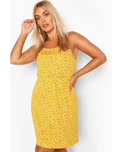 Boohoo Plus Ditsy Floral Strappy Sundress - Yellow
