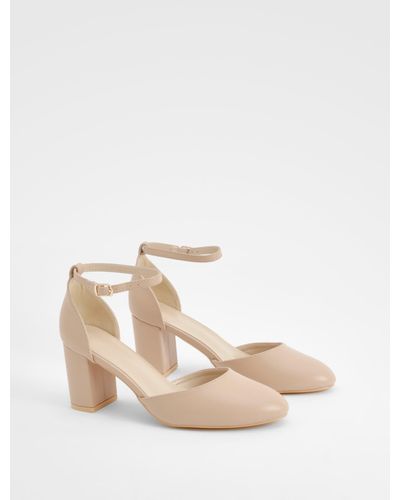 Boohoo Ankle Strap Block Heel Courts - Natural