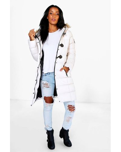 Boohoo Quilted Faux Fur Hood Parka Coat - White