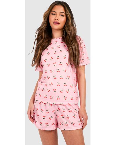 Boohoo Cherry Short Pyjama Set - Rosa