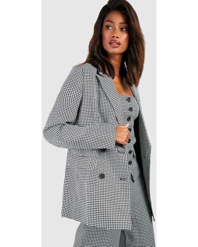 Boohoo Houndstooth Double Breasted Tailored Blazer - Grey