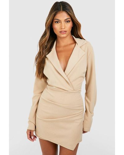 Boohoo Tailored Wrap Detail Fitted Blazer Romper - Natural