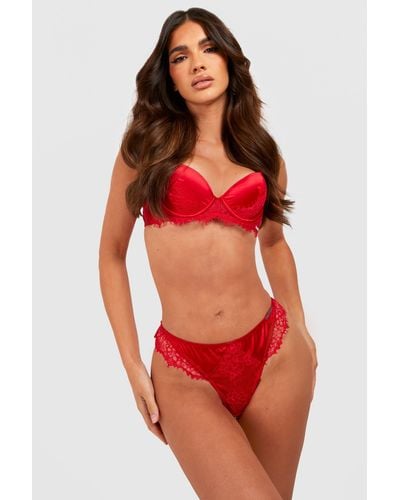 Boohoo Satin & Lace Brief - Red