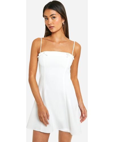 Boohoo Contrast Bow Cami Slip Dress - White
