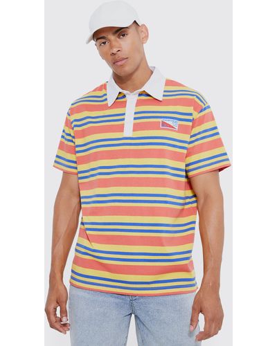 BoohooMAN Oversized Stripe Detail Rugby Polo - Red