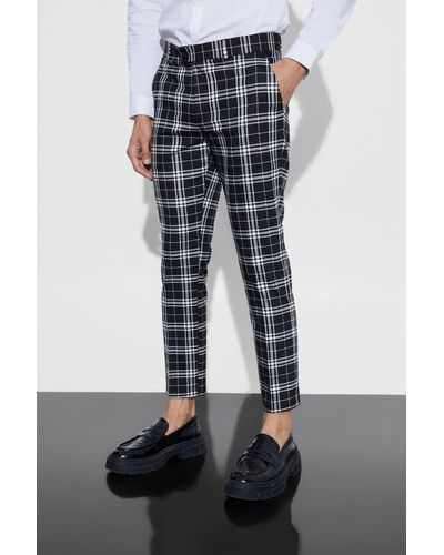 BoohooMAN Monochrome Tartan Hose - Schwarz