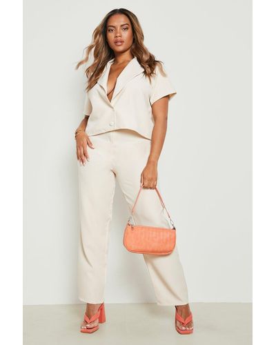 Boohoo Plus Woven Cropped Blazer & Pants Co-ord - Natural