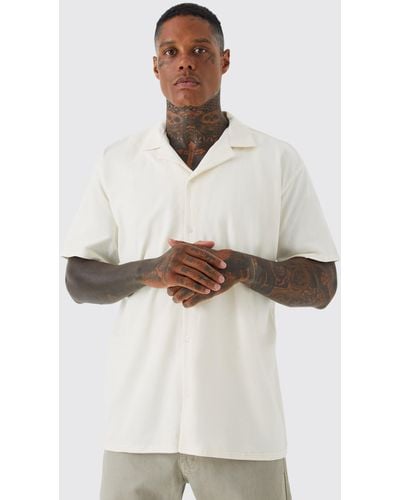 BoohooMAN Kurzärmliges Oversize Jersey-Hemd - Weiß