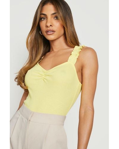Boohoo Ruched Strap Scoop Neck Tank - Yellow
