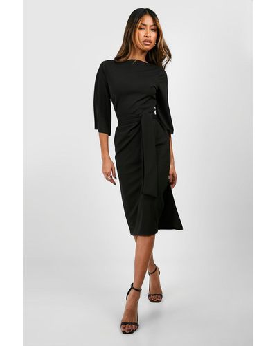 Boohoo Belted Half Sleeve Side Split Midi Dress - Black