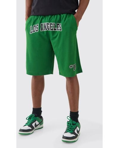 Boohoo Long Length Los Angeles Basketball Short - Green