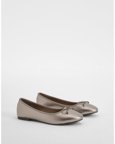 Boohoo Metallic Bow Detail Ballet Flats - White