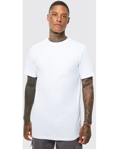 BoohooMAN Longline Crewneck T-Shirt - Weiß