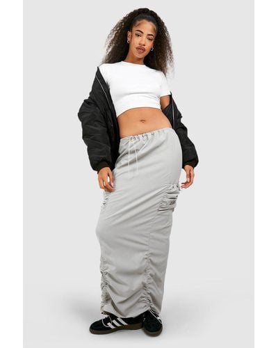 Boohoo Ruched Parachute Maxi Skirt - Gray
