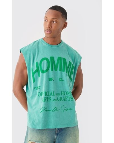 BoohooMAN Oversized Washed Homme Tonal Print vest - Grün