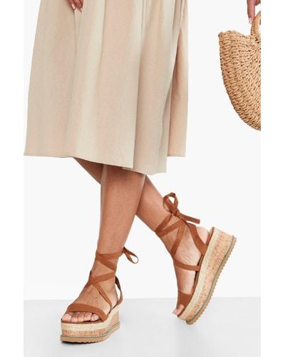 Boohoo Flatform Espadrille Lace Up Sandals - Brown