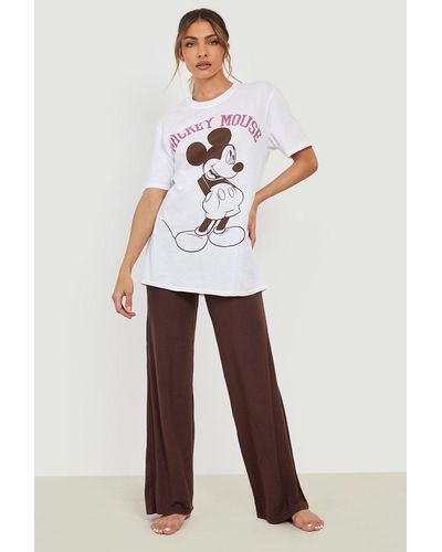 Boohoo Pijama De Disney Con Pantalón Largo Y Estampado De Mickey Mouse - Marrón