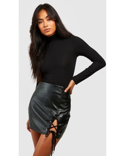 Boohoo Lace Up Leather Look Mini Skirt - Black