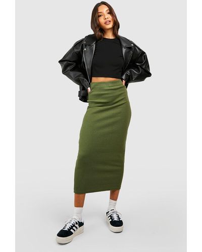 Boohoo Falda Midaxi De Canalé Y Algodón - Verde