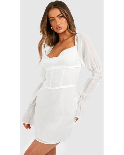 Boohoo Corset Chiffon Mini Dress - White