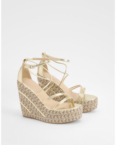 Boohoo Metallic Strappy Detail Wedges - Natural