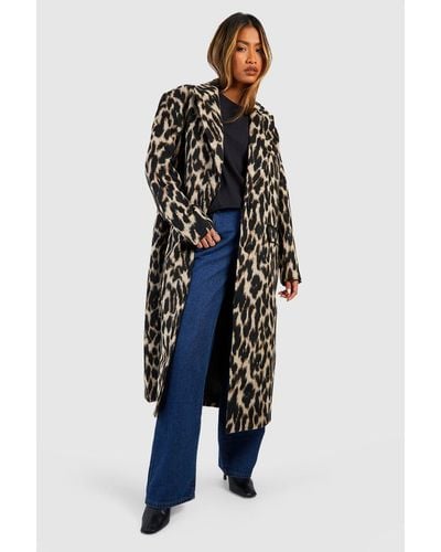 Boohoo Oversized Textured Leopard Print Wool Look Coat - Blue